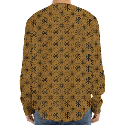 Gold And Black Orthodox Pattern Print Long Sleeve Baseball Jersey