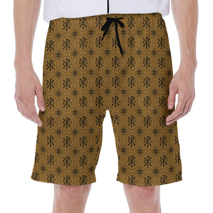 Gold And Black Orthodox Pattern Print Men's Beach Shorts