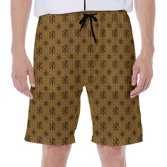 Gold And Black Orthodox Pattern Print Men's Beach Shorts