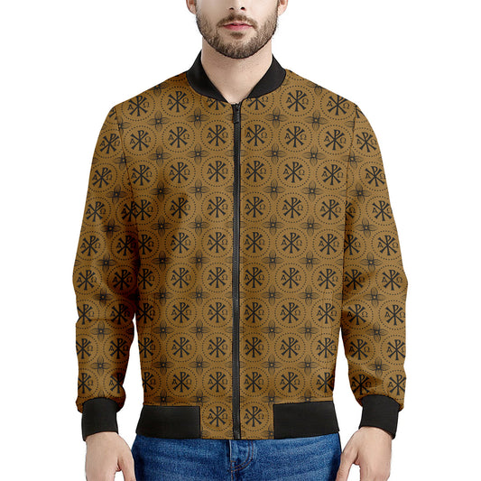 Gold And Black Orthodox Pattern Print Men's Bomber Jacket