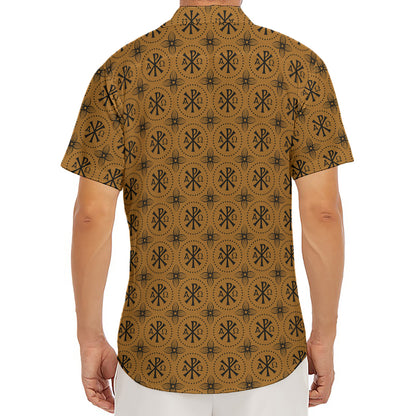 Gold And Black Orthodox Pattern Print Men's Deep V-Neck Shirt
