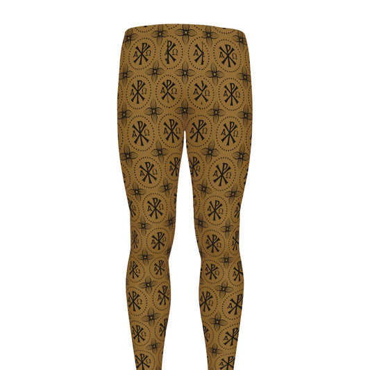 Gold And Black Orthodox Pattern Print Men's leggings
