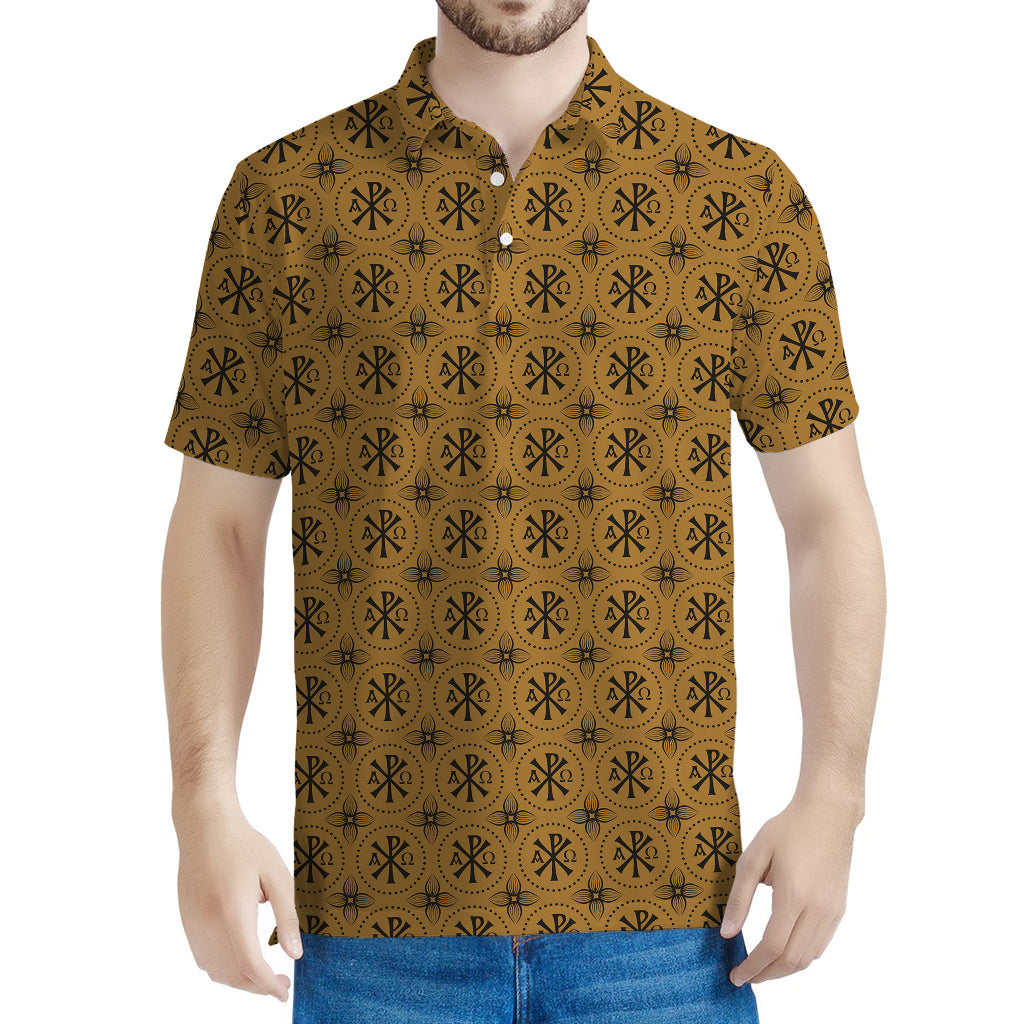Gold And Black Orthodox Pattern Print Men's Polo Shirt