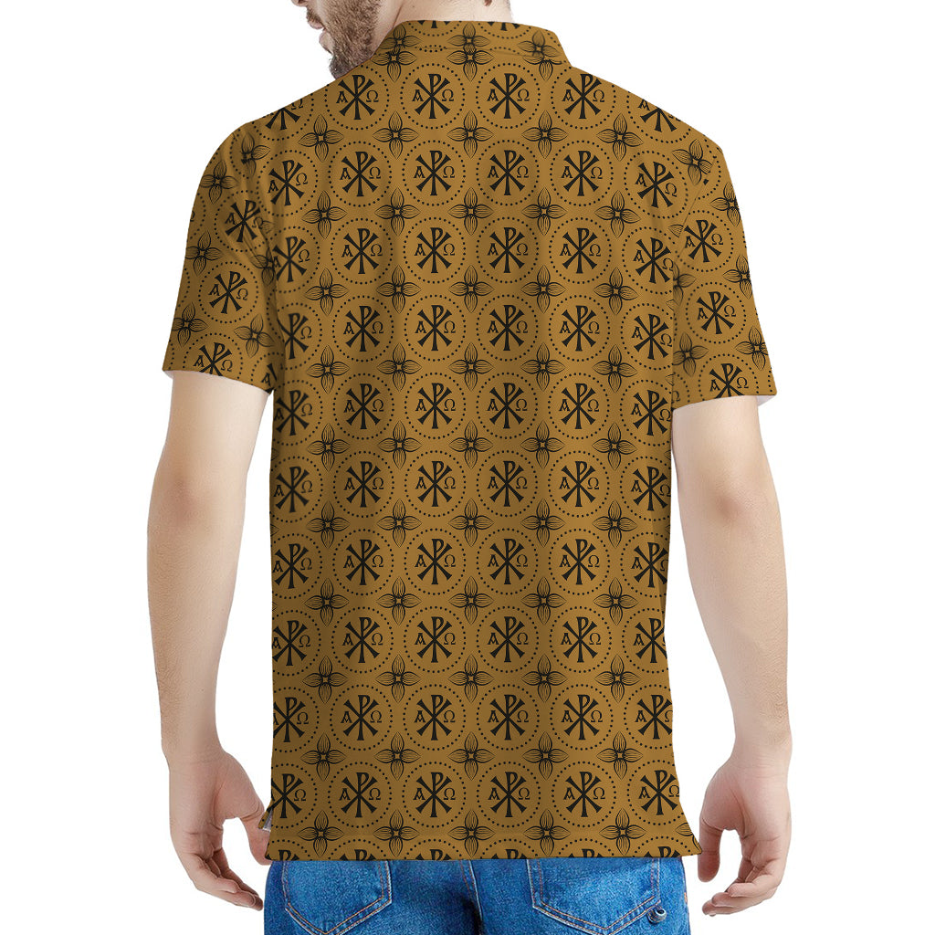 Gold And Black Orthodox Pattern Print Men's Polo Shirt