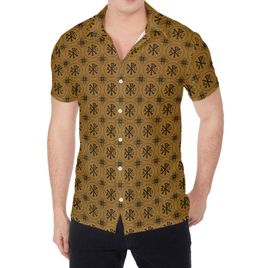 Gold And Black Orthodox Pattern Print Men's Shirt