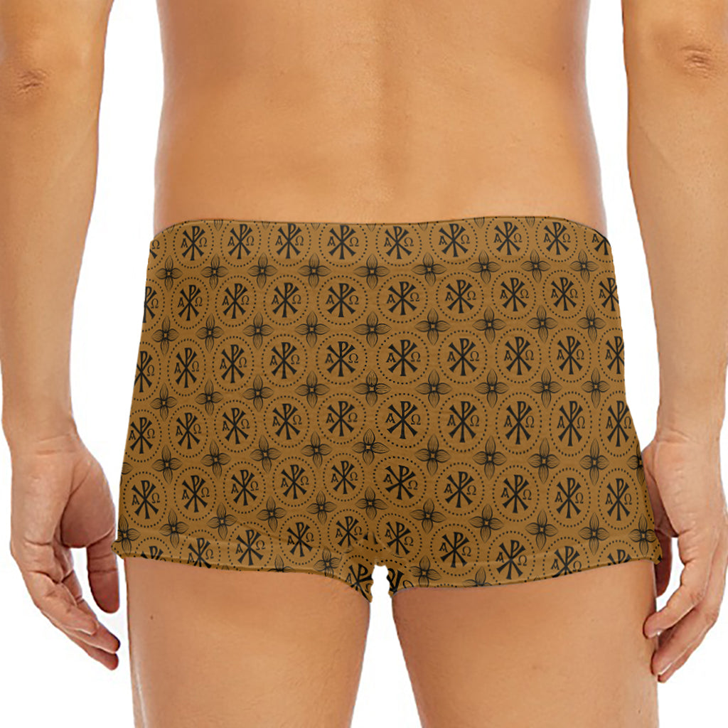 Gold And Black Orthodox Pattern Print Men's Short Boxer Briefs