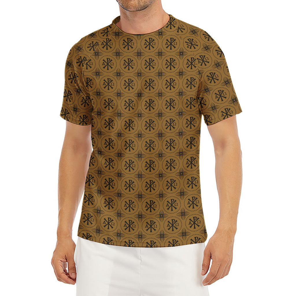 Gold And Black Orthodox Pattern Print Men's Short Sleeve Rash Guard