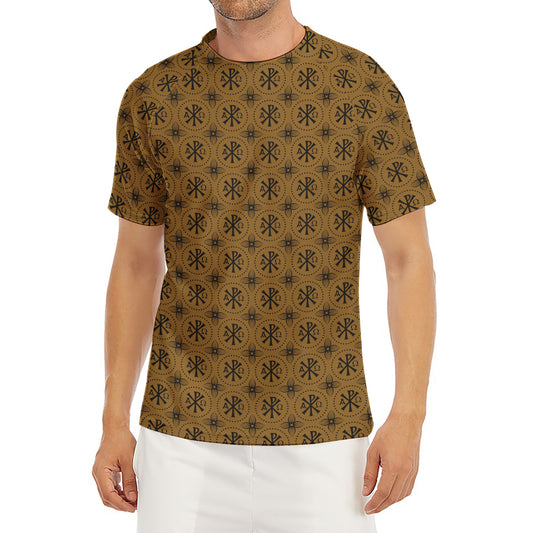Gold And Black Orthodox Pattern Print Men's Short Sleeve Rash Guard