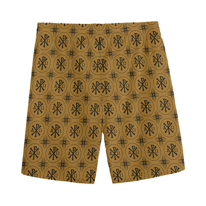 Gold And Black Orthodox Pattern Print Men's Sports Shorts