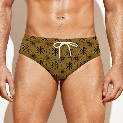 Gold And Black Orthodox Pattern Print Men's Swim Briefs