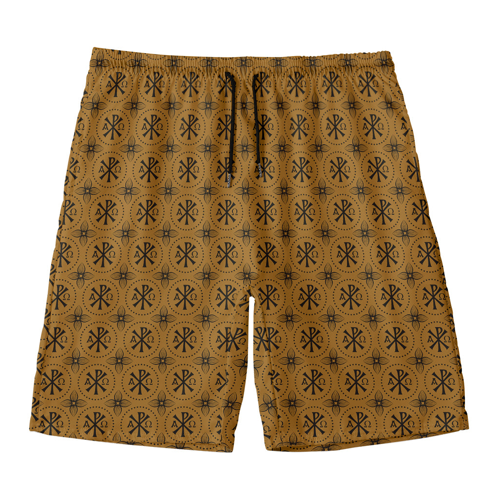 Gold And Black Orthodox Pattern Print Men's Swim Trunks