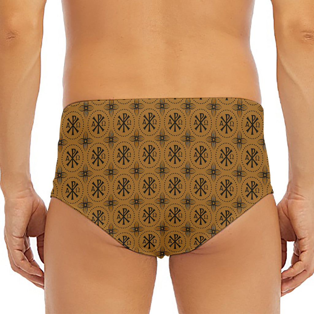 Gold And Black Orthodox Pattern Print Men's Triangle Swim Briefs