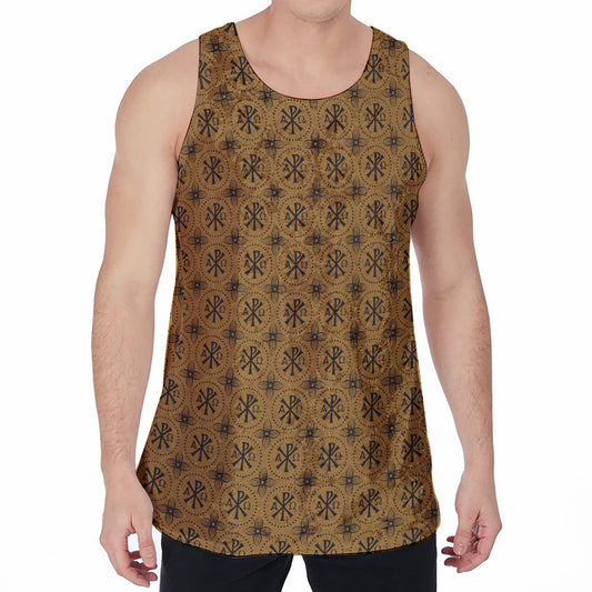 Gold And Black Orthodox Pattern Print Men's Velvet Tank Top