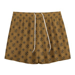 Gold And Black Orthodox Pattern Print Mesh Shorts