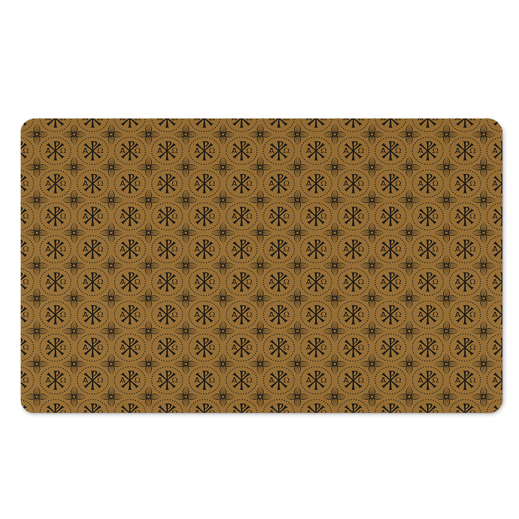 Gold And Black Orthodox Pattern Print Polyester Doormat