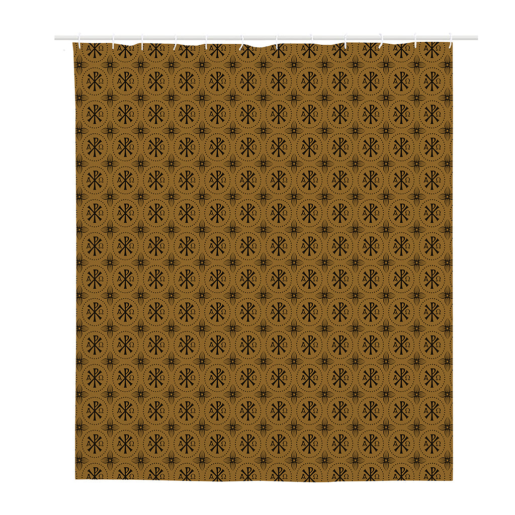 Gold And Black Orthodox Pattern Print Polyester Shower Curtain