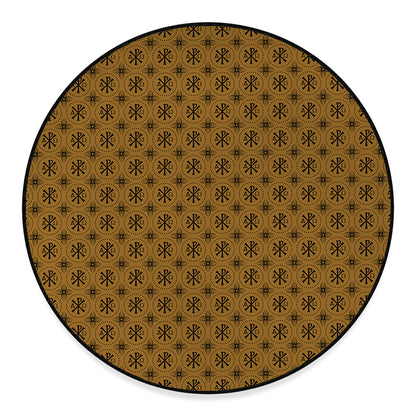 Gold And Black Orthodox Pattern Print Round Floor Mat
