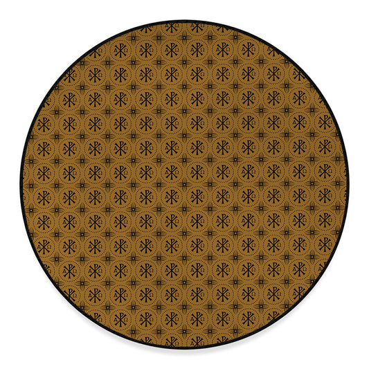 Gold And Black Orthodox Pattern Print Round Floor Mat
