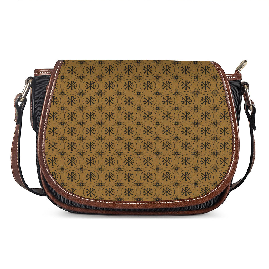 Gold And Black Orthodox Pattern Print Saddle Bag