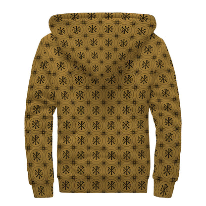 Gold And Black Orthodox Pattern Print Sherpa Lined Zip Up Hoodie