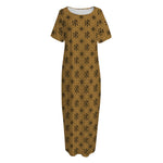 Gold And Black Orthodox Pattern Print Short Sleeve Long Nightdress