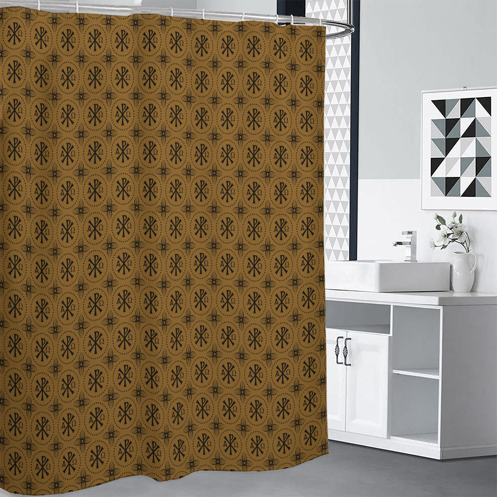 Gold And Black Orthodox Pattern Print Shower Curtain