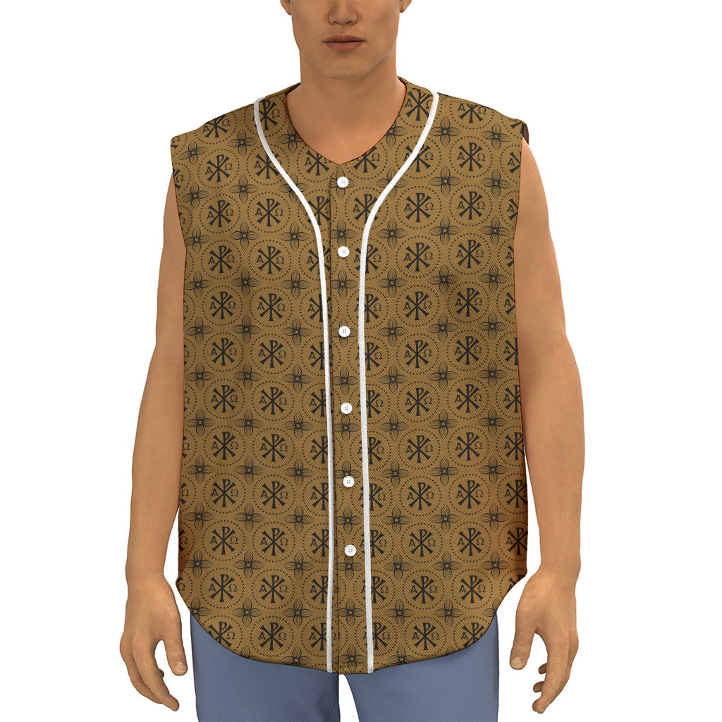 Gold And Black Orthodox Pattern Print Sleeveless Baseball Jersey