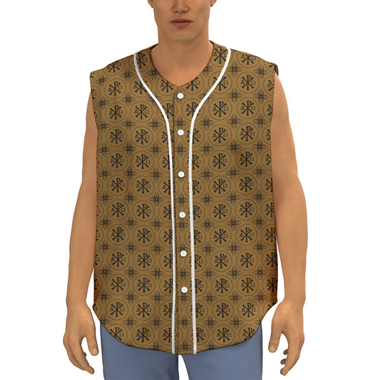 Gold And Black Orthodox Pattern Print Sleeveless Baseball Jersey