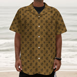 Gold And Black Orthodox Pattern Print Textured Short Sleeve Shirt