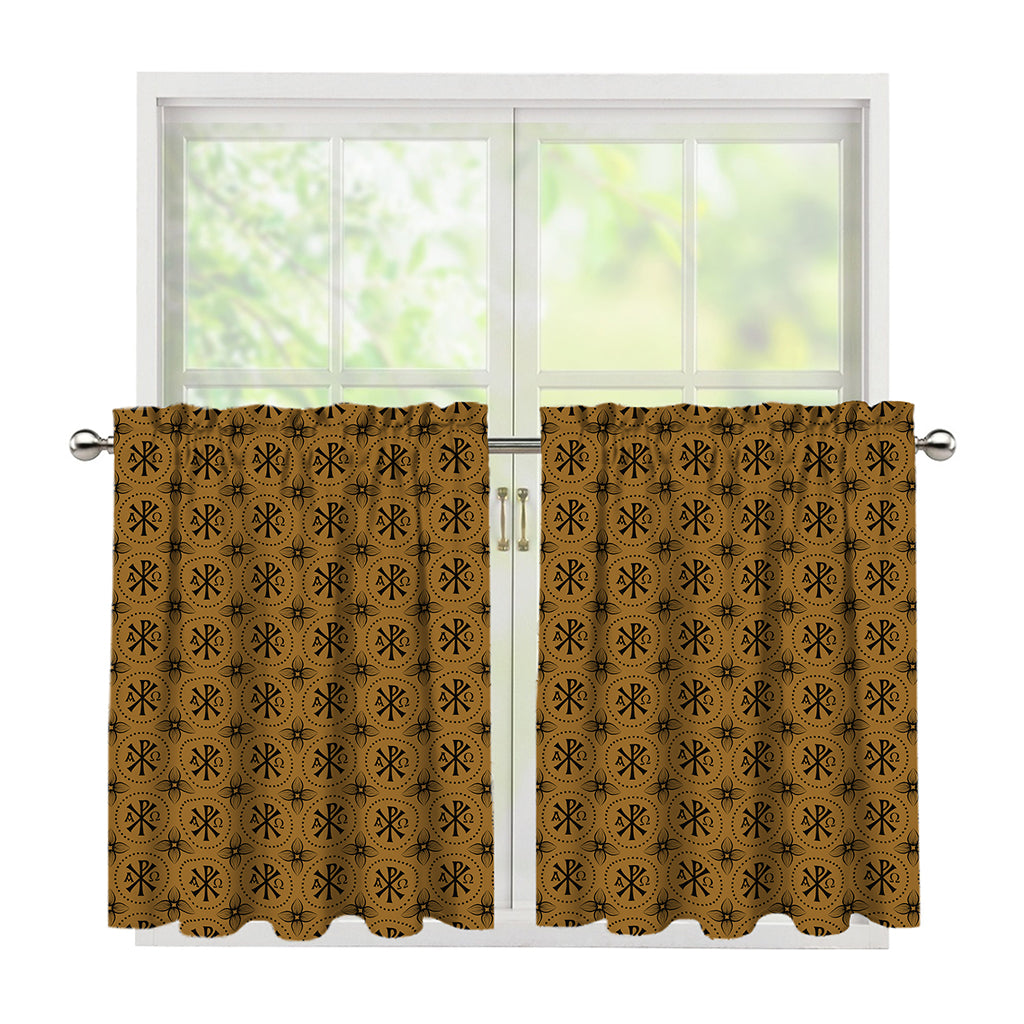 Gold And Black Orthodox Pattern Print Tier Curtains