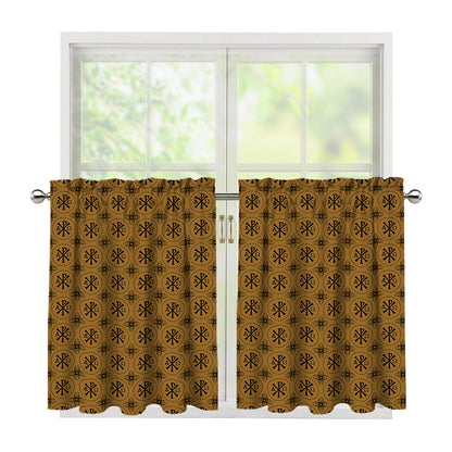 Gold And Black Orthodox Pattern Print Tier Curtains