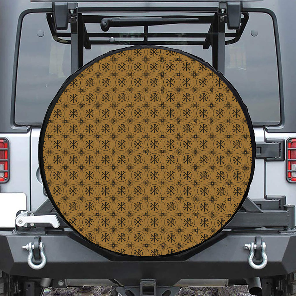Gold And Black Orthodox Pattern Print Tire Cover