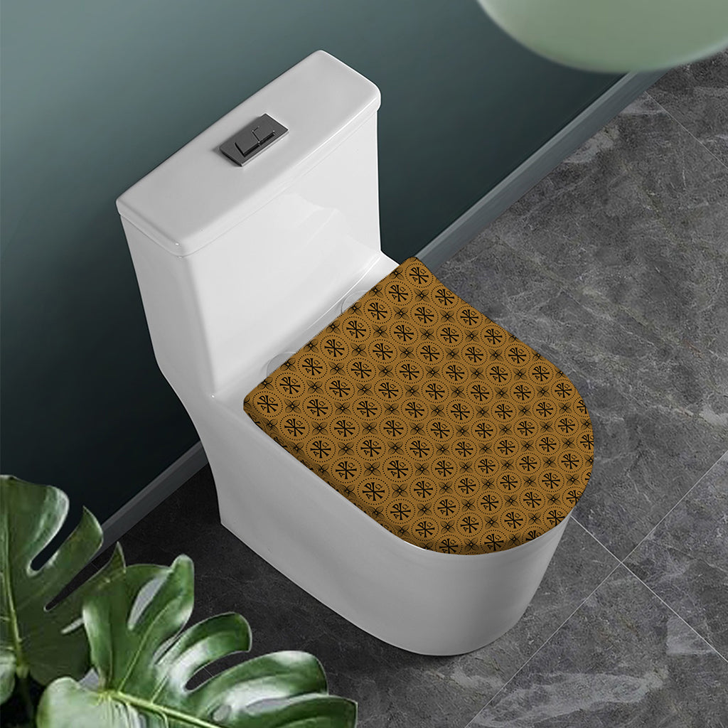 Gold And Black Orthodox Pattern Print Toilet Lid Cover