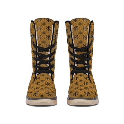 Gold And Black Orthodox Pattern Print Winter Boots