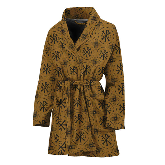 Gold And Black Orthodox Pattern Print Women's Bathrobe