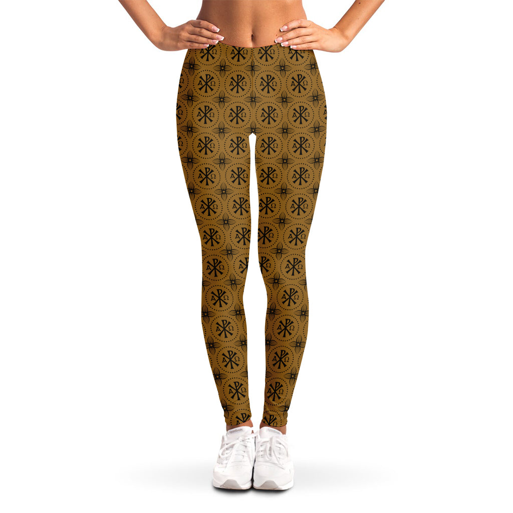 Gold And Black Orthodox Pattern Print Women's Leggings