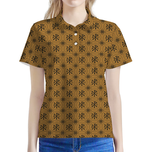 Gold And Black Orthodox Pattern Print Women's Polo Shirt