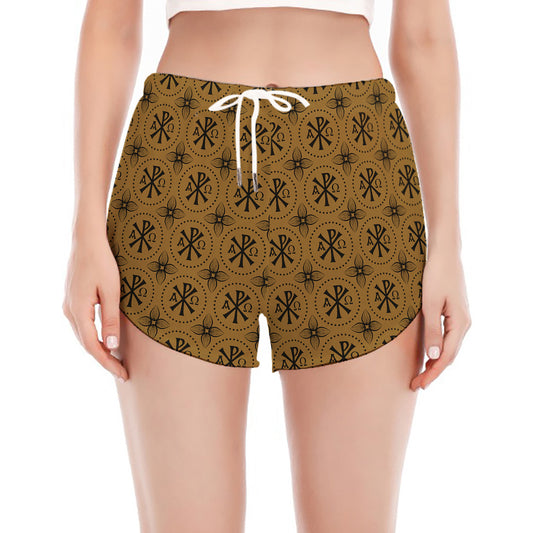 Gold And Black Orthodox Pattern Print Women's Split Running Shorts