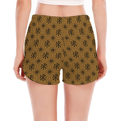 Gold And Black Orthodox Pattern Print Women's Split Running Shorts