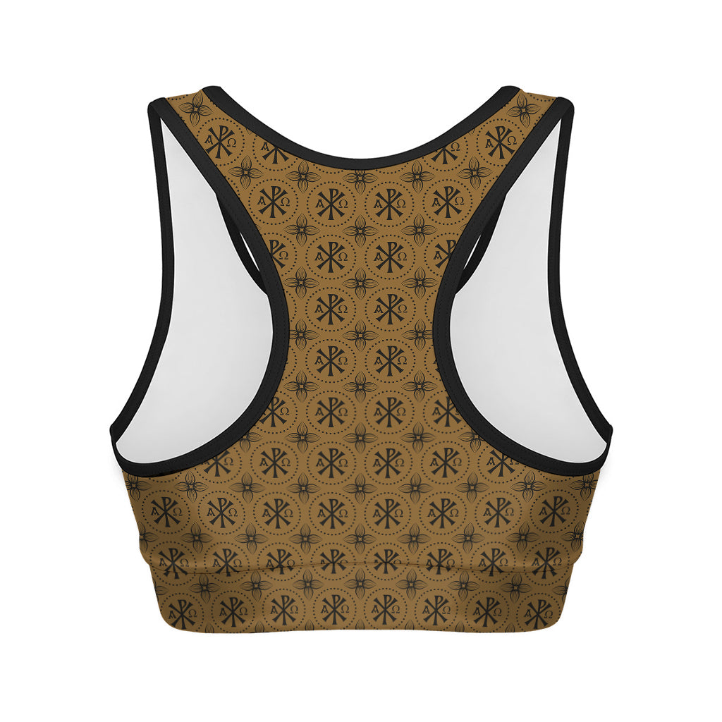 Gold And Black Orthodox Pattern Print Women's Sports Bra