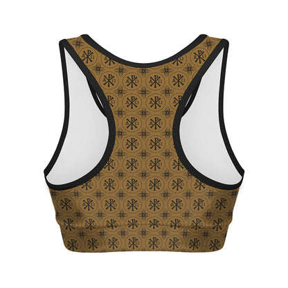 Gold And Black Orthodox Pattern Print Women's Sports Bra