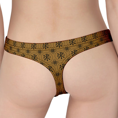 Gold And Black Orthodox Pattern Print Women's Thong