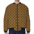 Gold And Black Orthodox Pattern Print Zip Sleeve Bomber Jacket