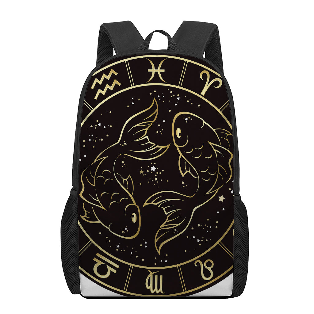 Gold And Black Pisces Sign Print 17 Inch Backpack