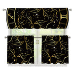 Gold And Black Pisces Sign Print 3 Piece Kitchen Curtains