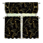 Gold And Black Pisces Sign Print 3 Piece Kitchen Curtains