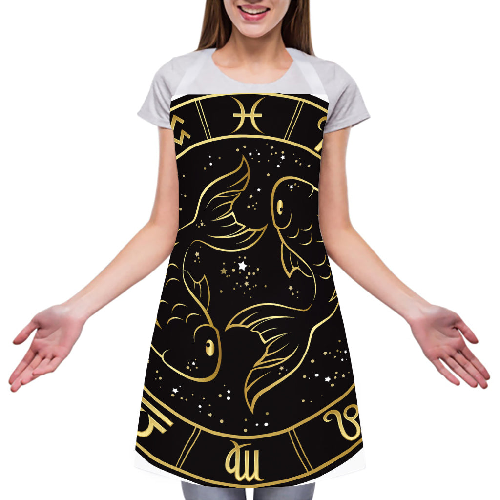 Gold And Black Pisces Sign Print Adjustable Apron