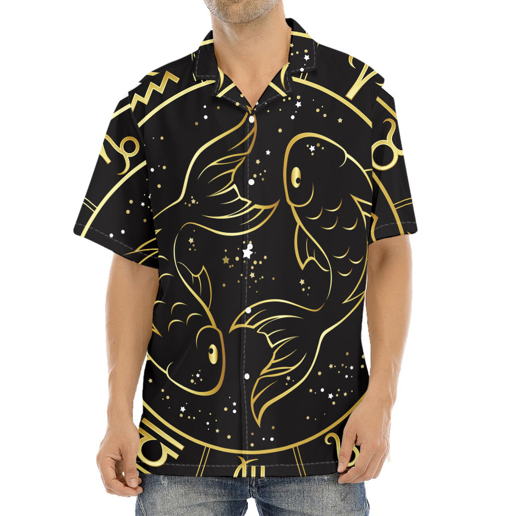 Gold And Black Pisces Sign Print Aloha Shirt