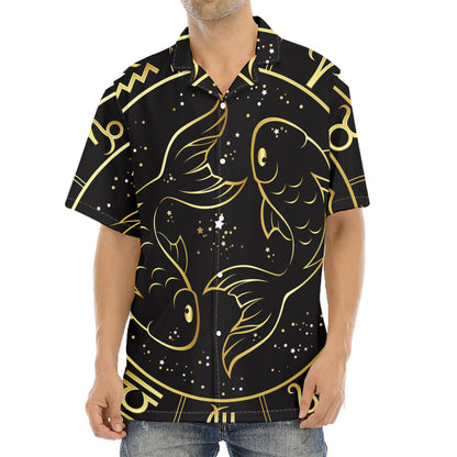 Gold And Black Pisces Sign Print Aloha Shirt