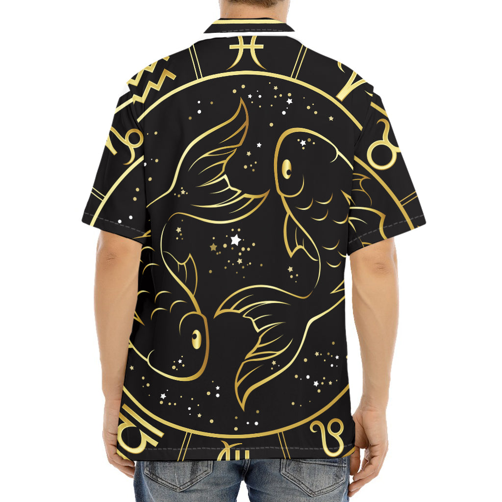 Gold And Black Pisces Sign Print Aloha Shirt